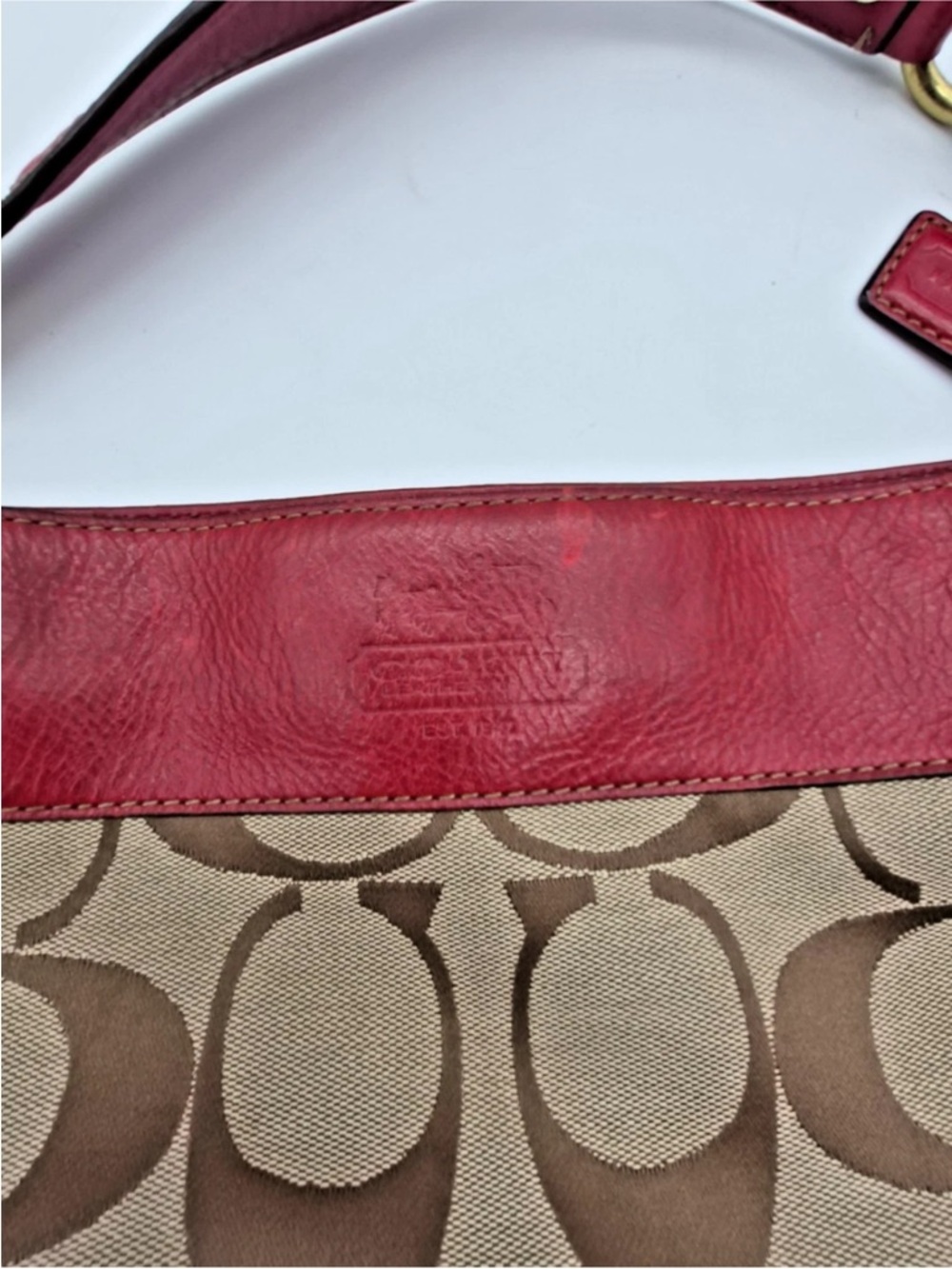 Coach Signature Canvas Hobo with Red Leather Accents - Picture 2 of 7